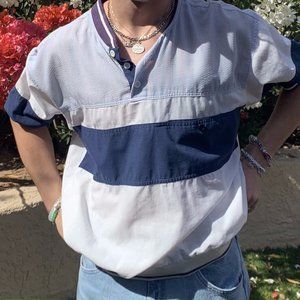 Blue and White Short Sleeve Pull-Over